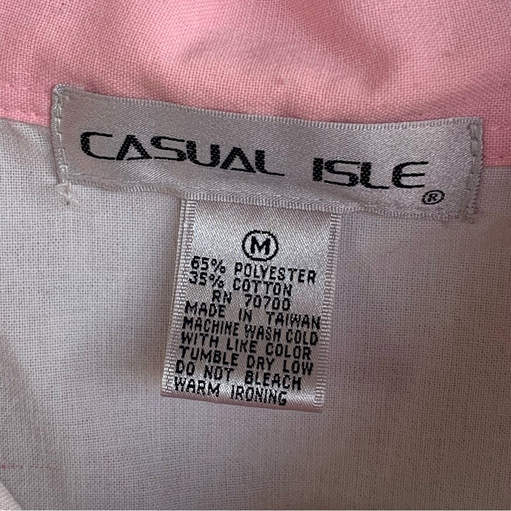 Vintage Casual Isle Blouse Top Women Medium Pink Blue Parachute Ladies Shirt - Picture 4 of 4